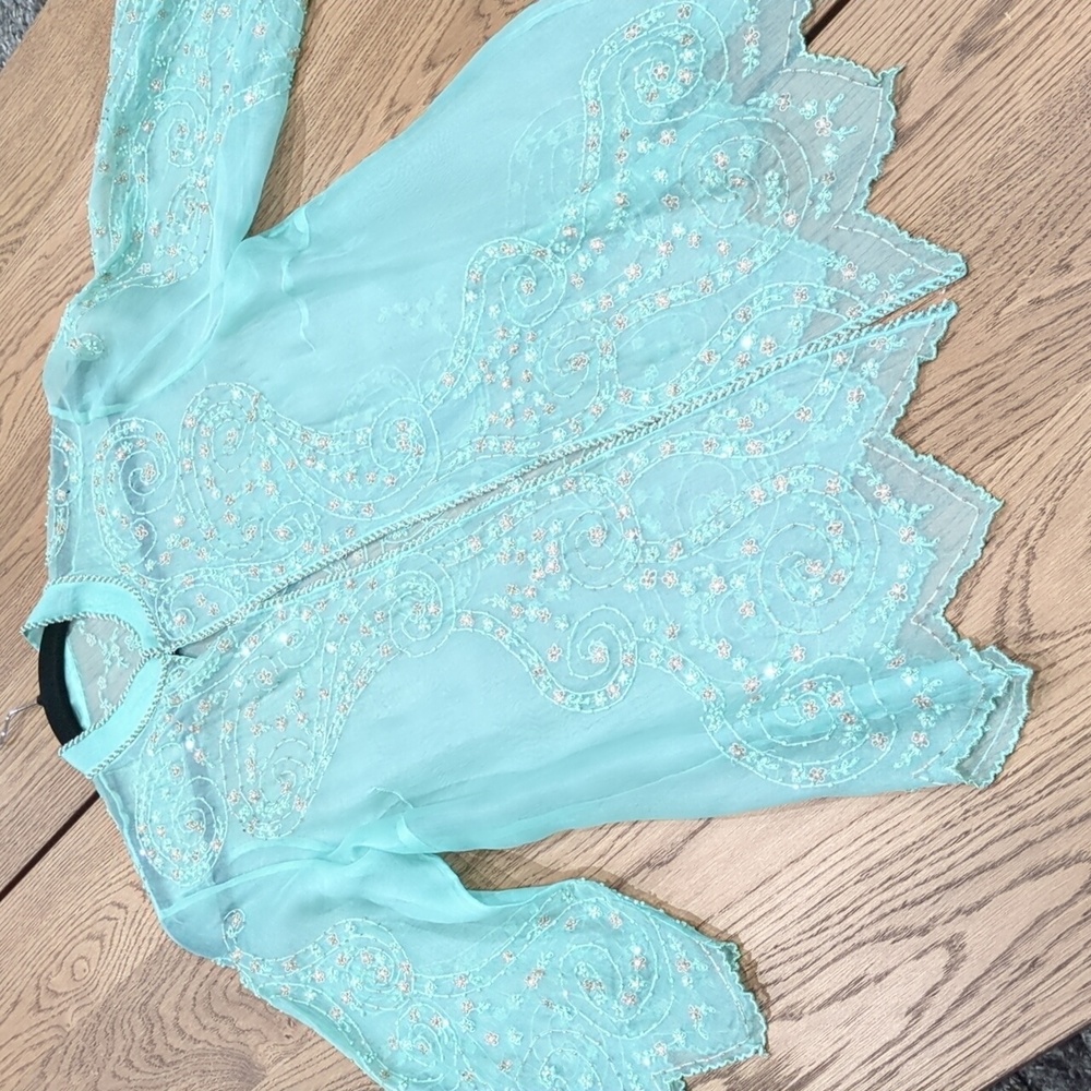 Sheer embellished cardigan blouse